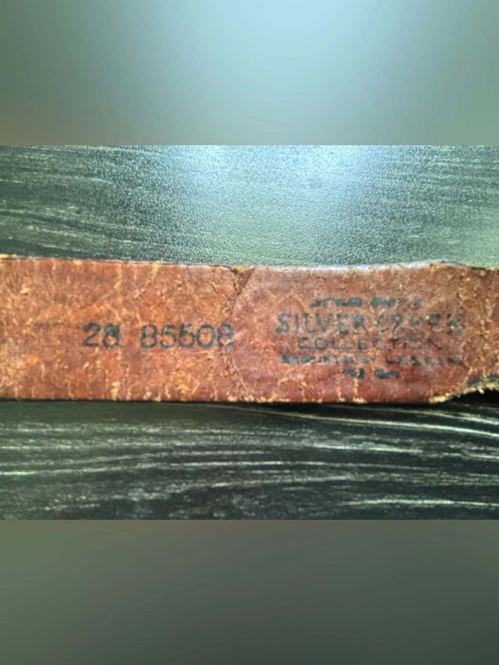 Hand-Tooled Brown Leather Women's Belt with Patina Buckle. SKU 26